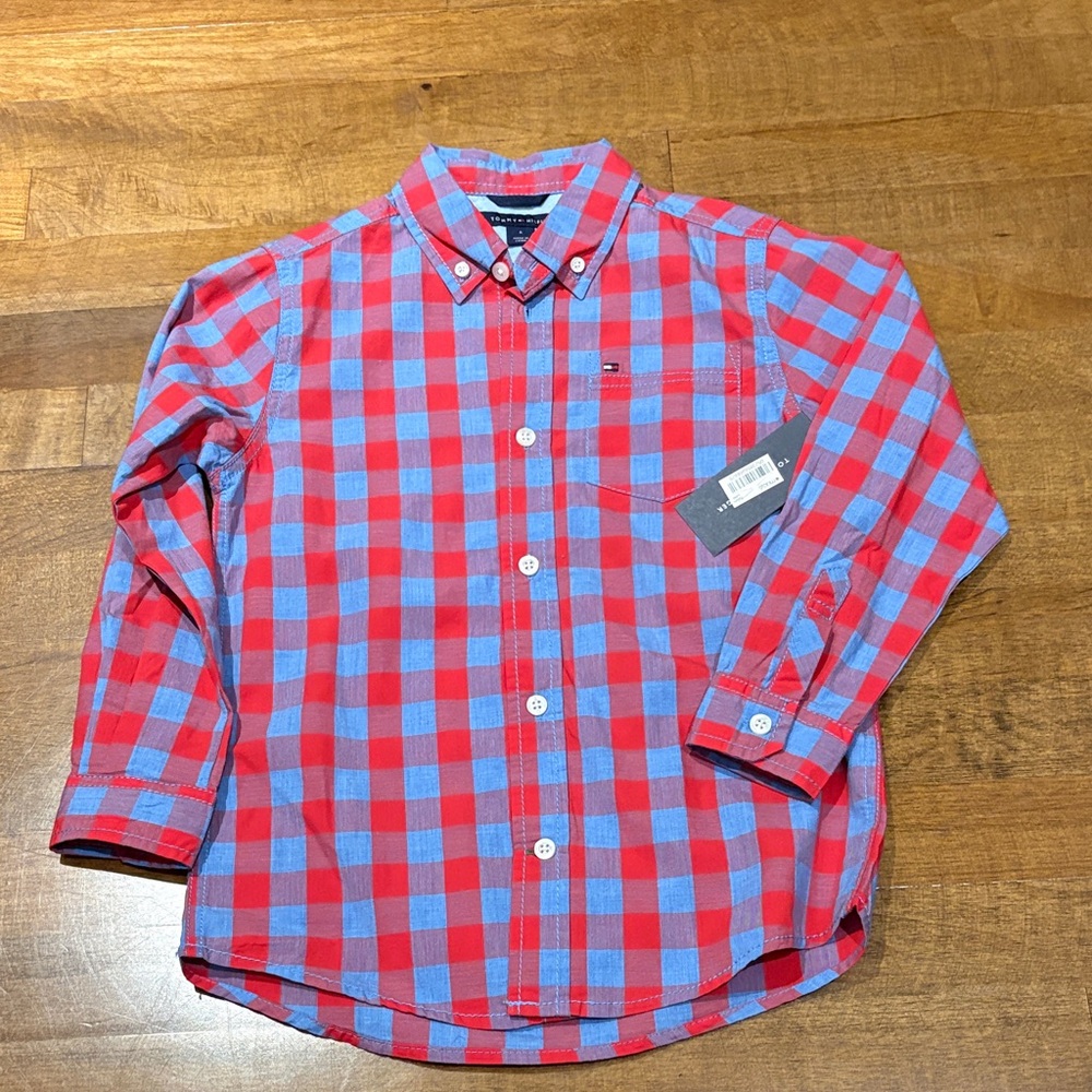 Tommy Hilfiger Red and Blue Kids Button Down Shirt